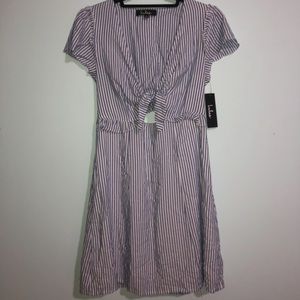 Blue and white pinstripe tie-front dress